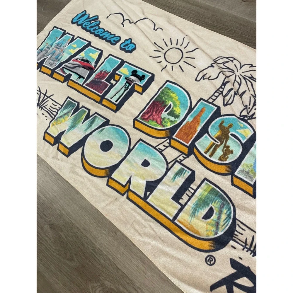 Disney Parks Walt Disney World Resort Beach Towel Cream Graphic 100% Cotton